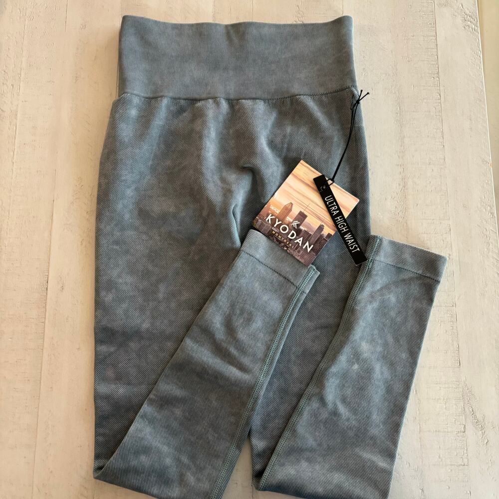 Kyodan Ultra High Waist Blue Grey Ribbed Leggings NWT Size Small
